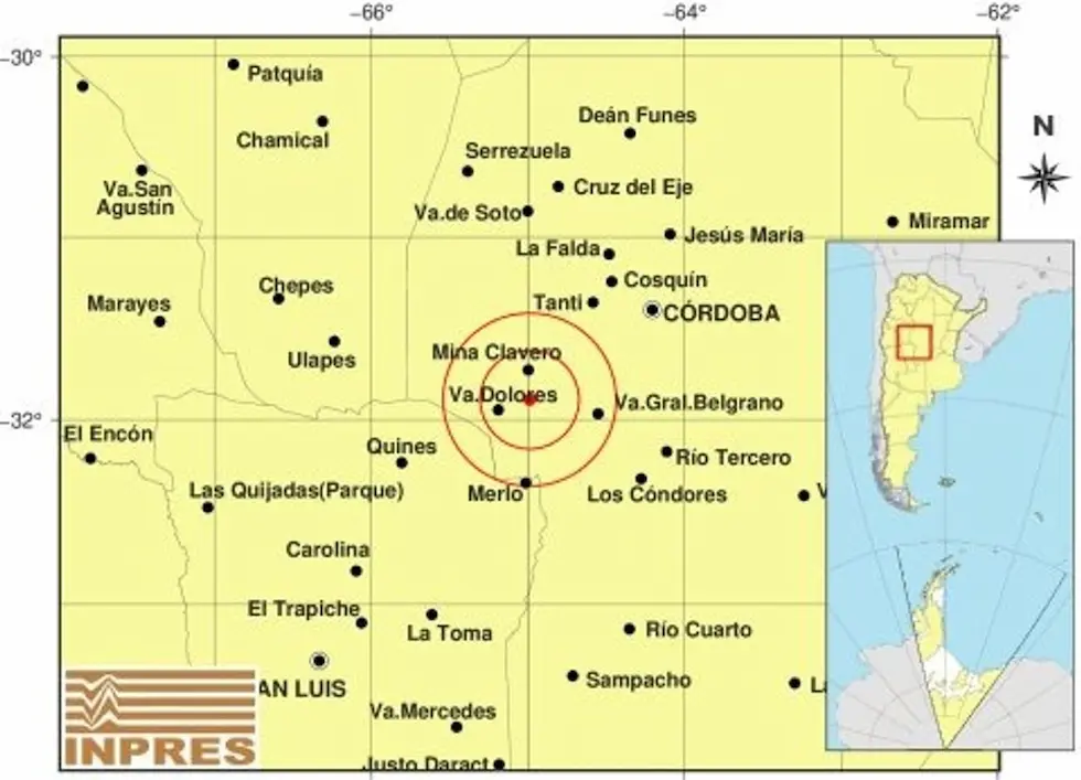 ¿Lo sentiste? Sismo de magnitud 3.2 sacudió la región de Traslasierra este martes por la noche