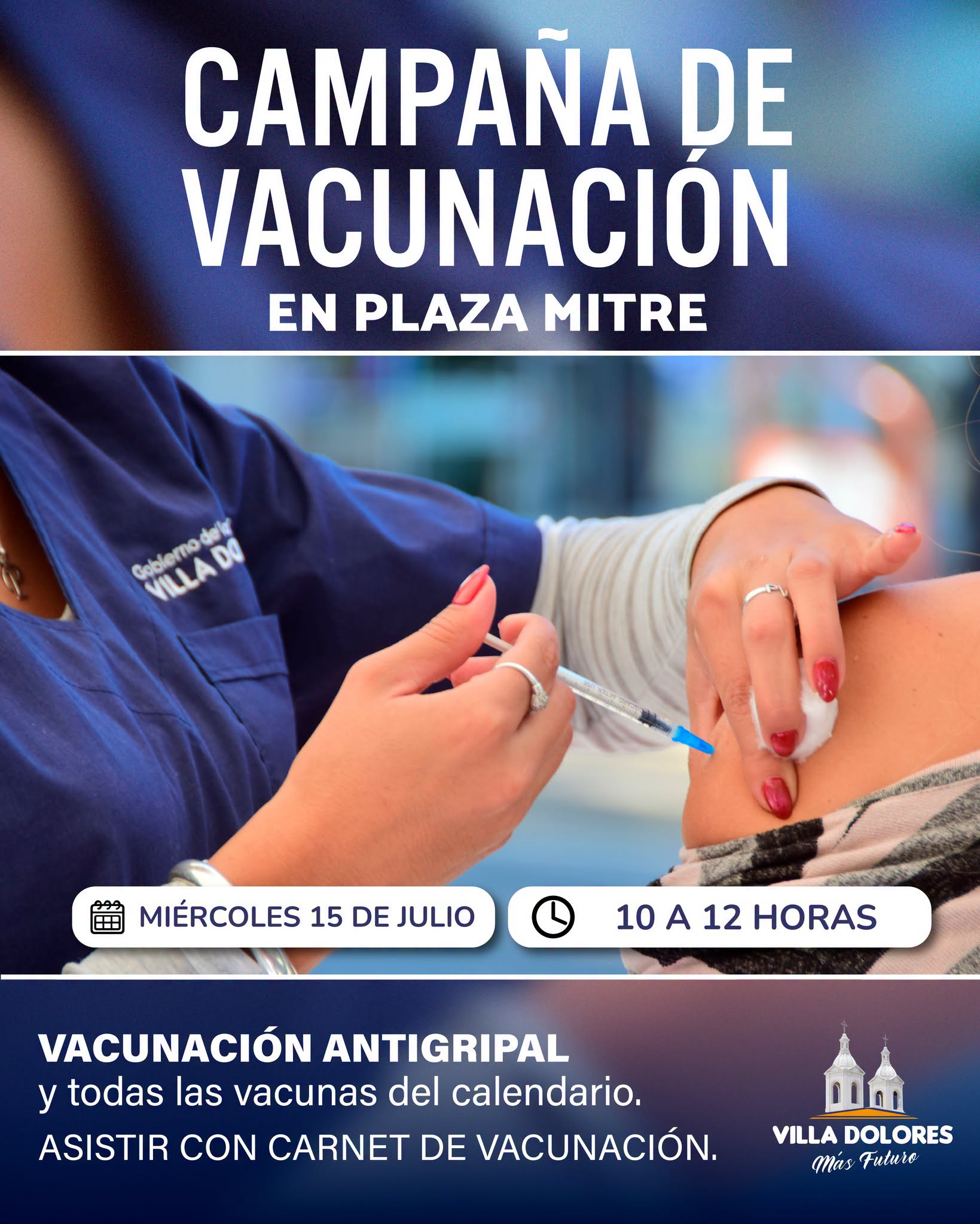 Villa Dolores realizará una jornada gratuita de vacunación en Plaza Mitre