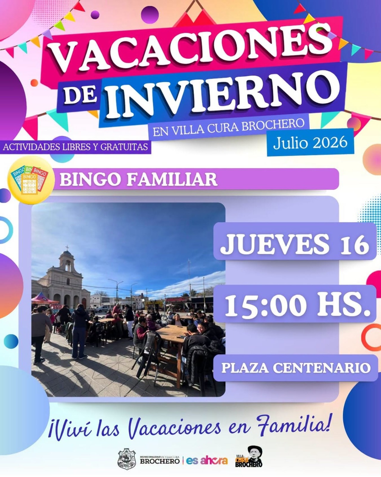 Villa Cura Brochero invita a un nuevo Bingo Familiar en Plaza Centenario durante las vacaciones de invierno